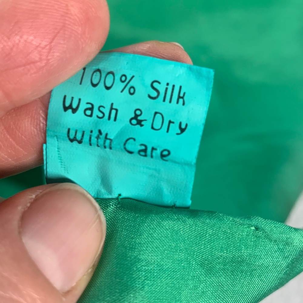 Green Solid Square Silk Scarf - image 4